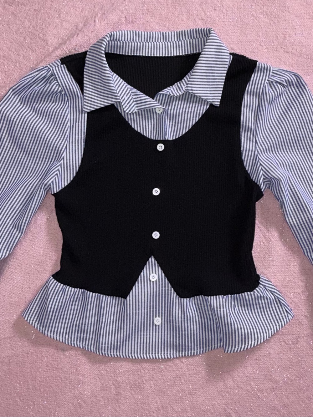 SHEIN 2-in-1 overlay vest button down with Peplum hem